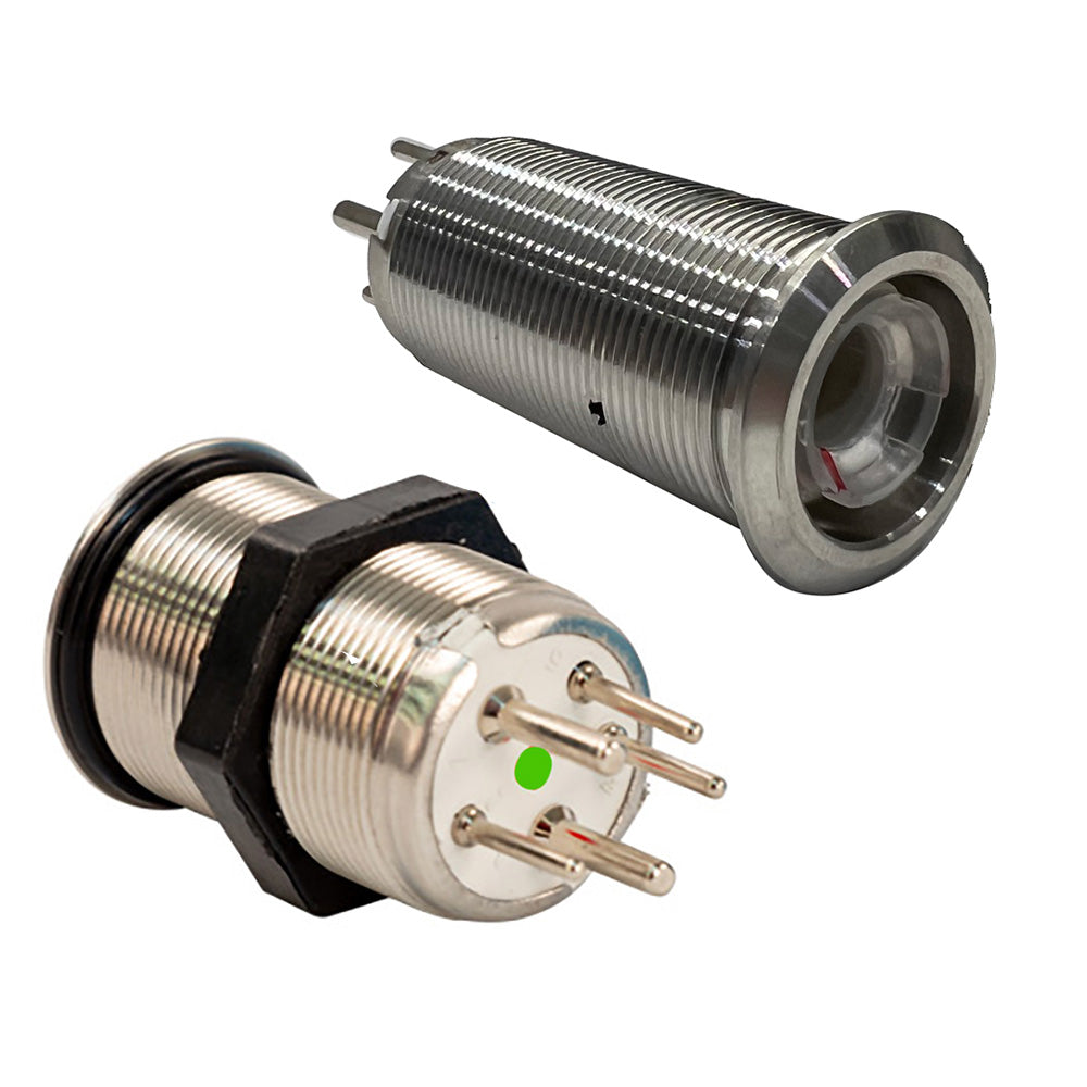 Bluewater 22mm Inrush Push Button Switch Momentary Off(On)(On) - Blue/Red/Green LED - Switch Body Only