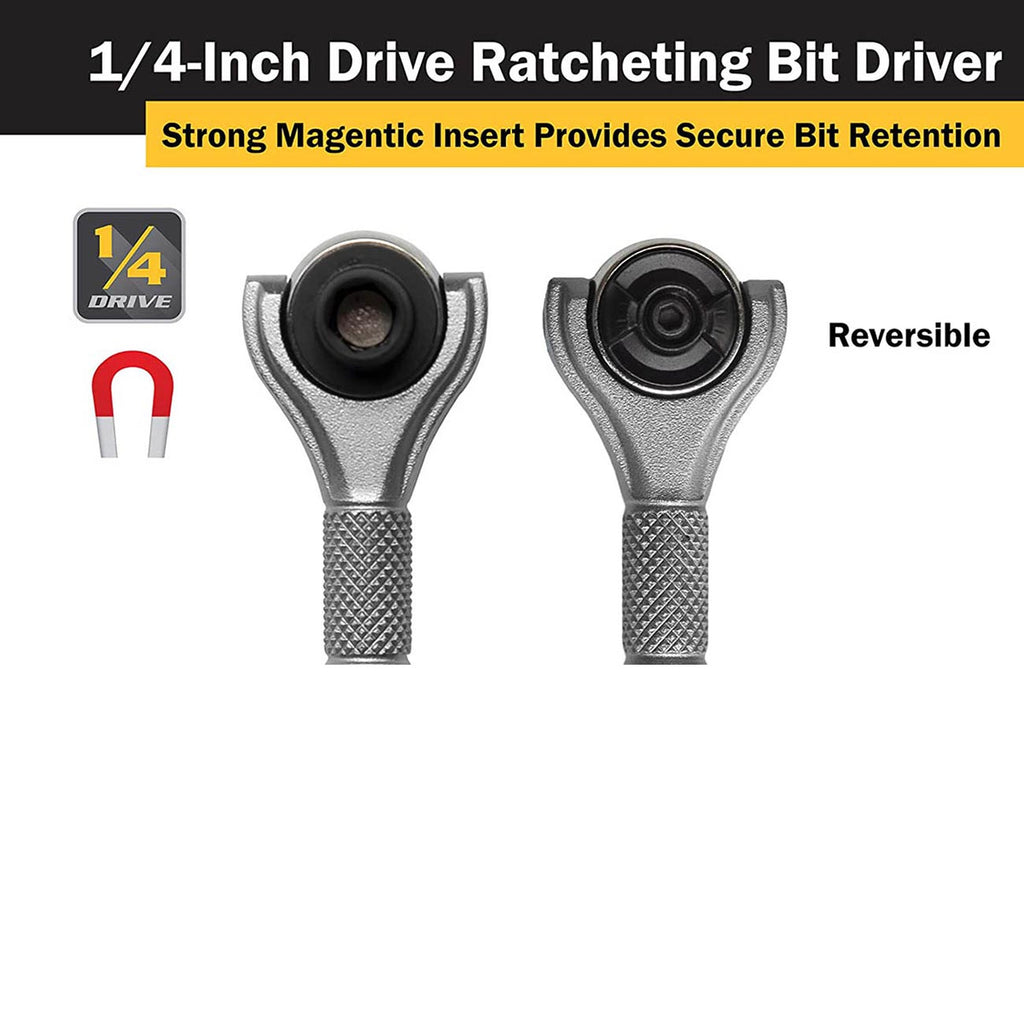 Titan 1/4" Drive Aluminum Swivel Head Micro Ratchet Bit Driver Silver
