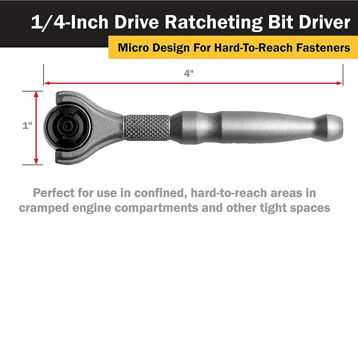Titan 1/4" Drive Aluminum Swivel Head Micro Ratchet Bit Driver Silver