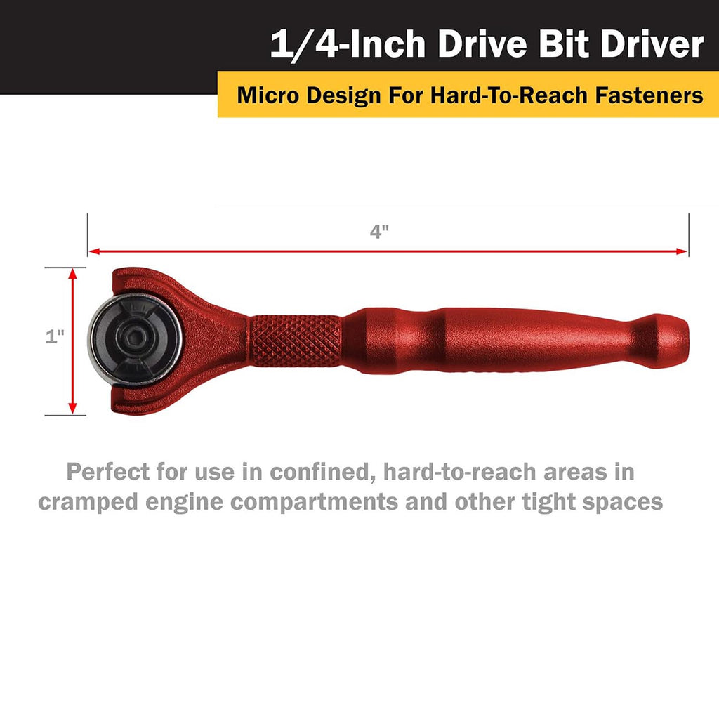 Titan 1/4" Drive x 4" Swivel Head Micro Bit Driver (Red)