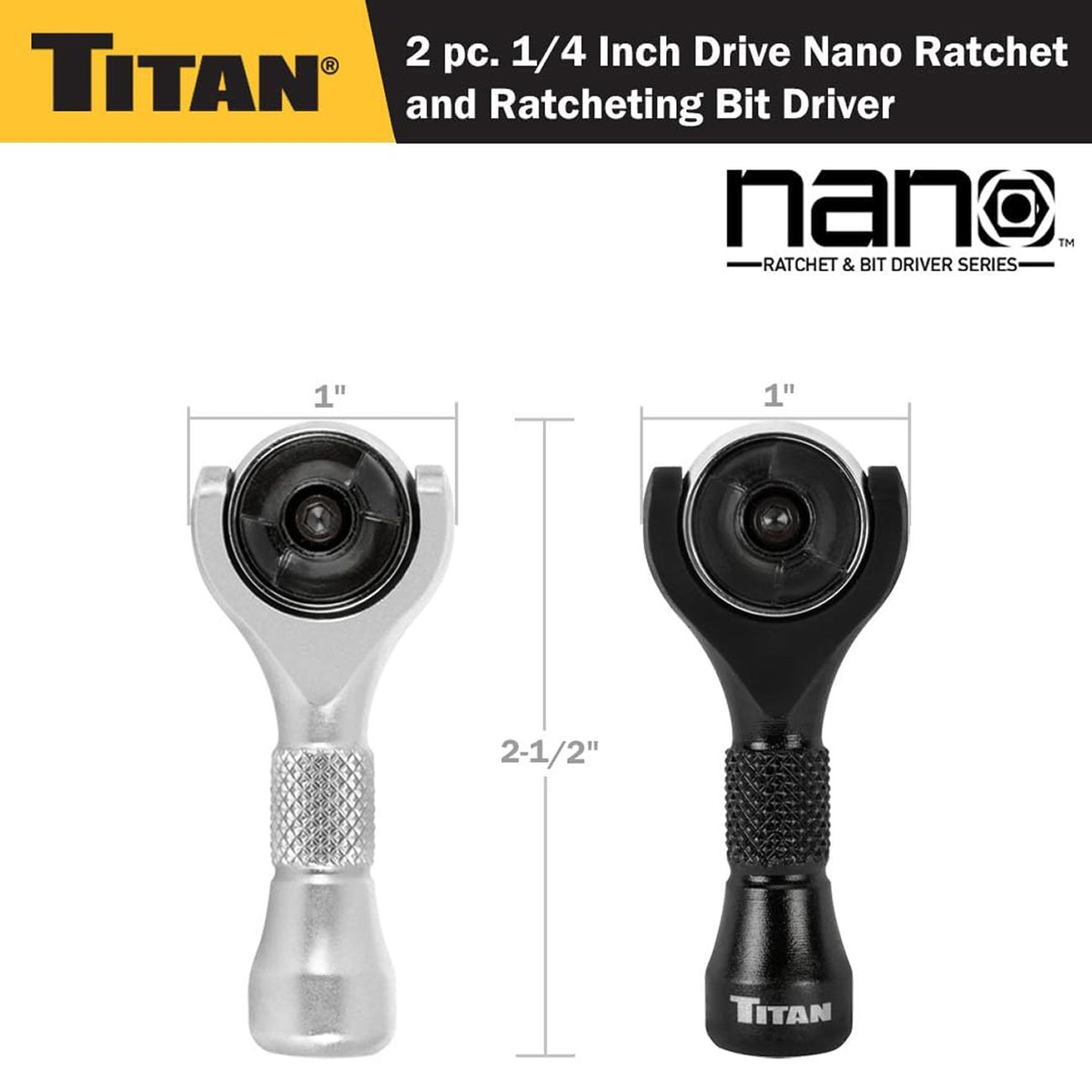 Titan 1/4" Drive 90-Tooth Swivel and Ratcheting Bit Driver Nano Ratchets (2-Piece)