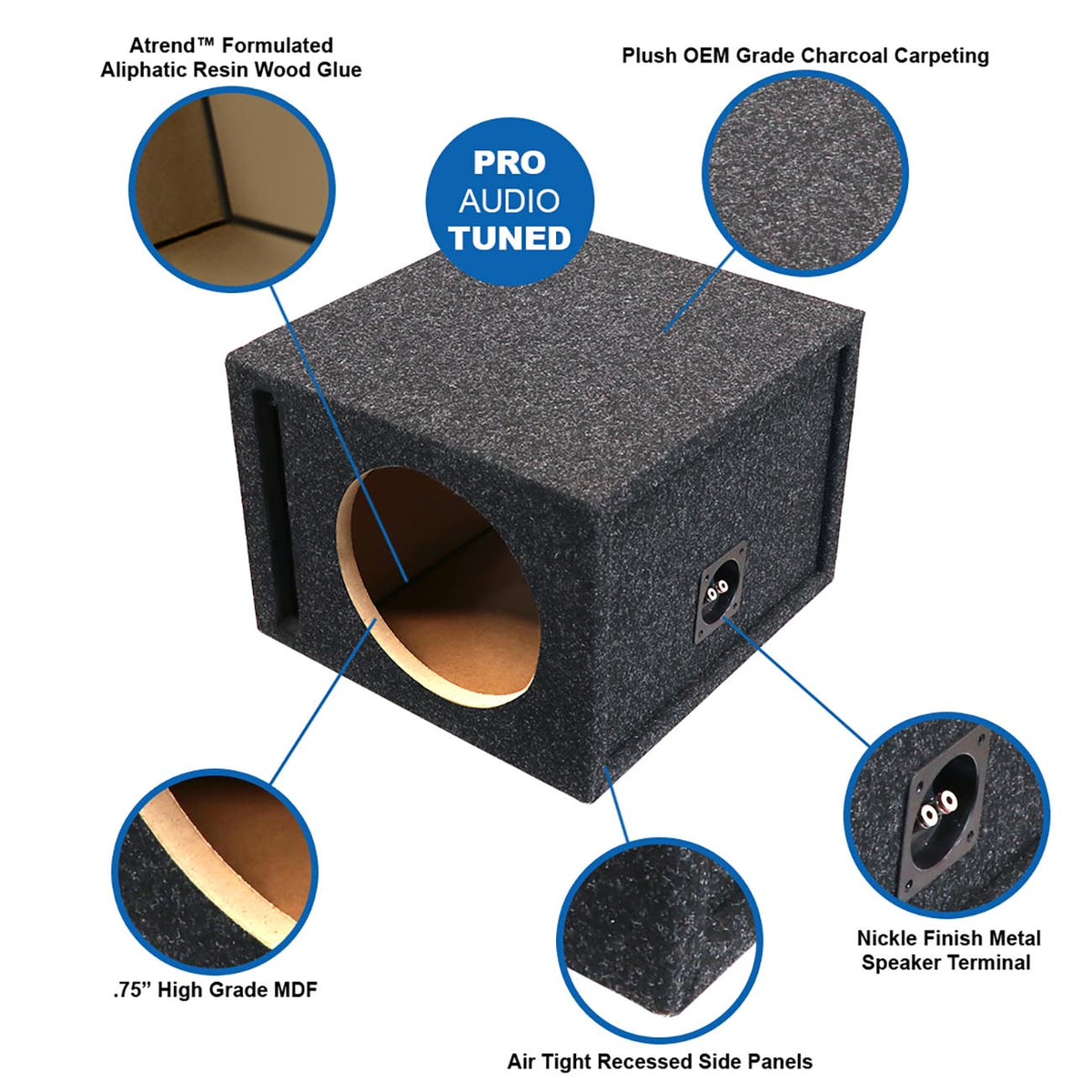 Atrend Single 12" Vented Woofer Enclosure - Charcoal Carpet Covering