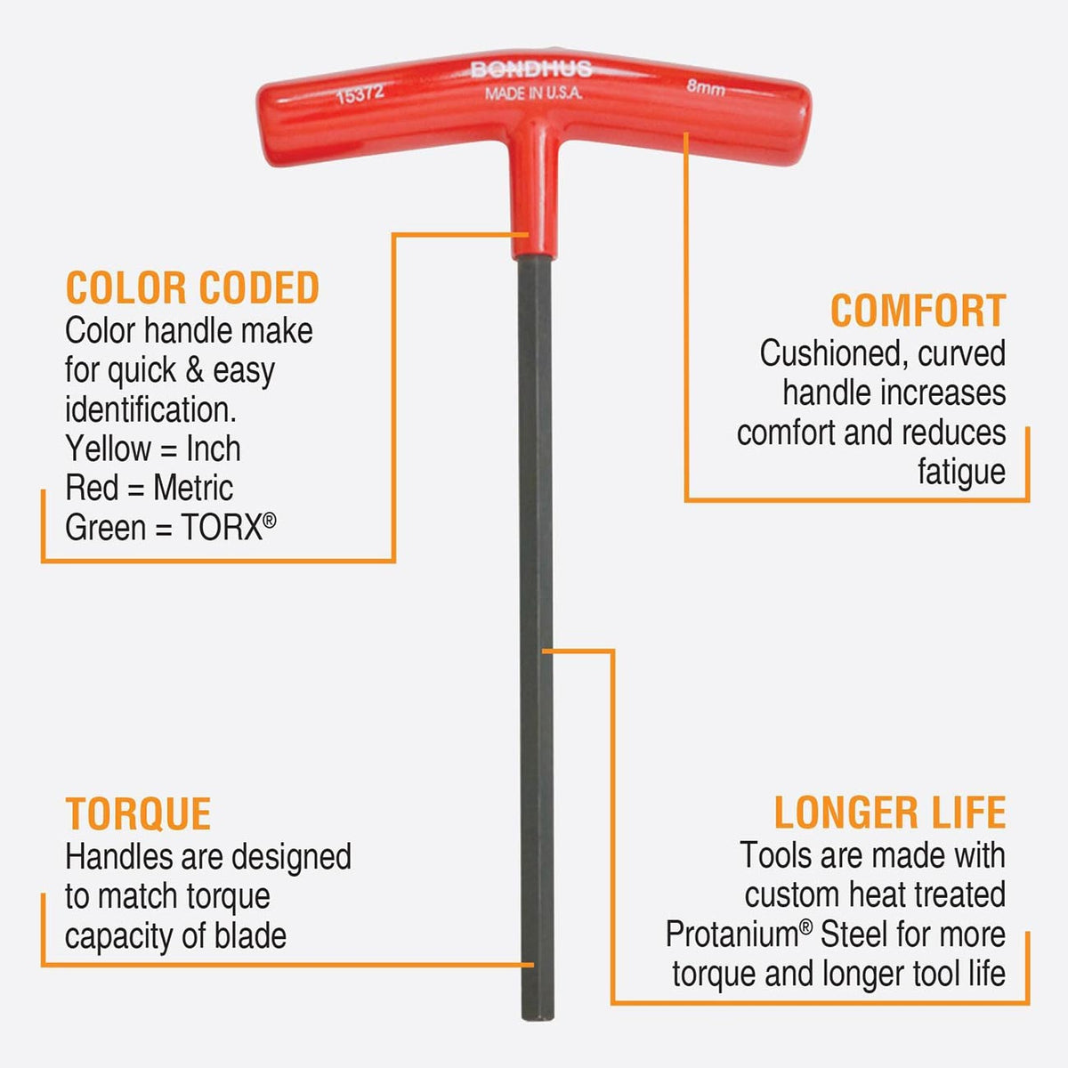 Bondhus Metric HEX T-Handle Wrenches with Stand 2 to 10mm (8 Piece)