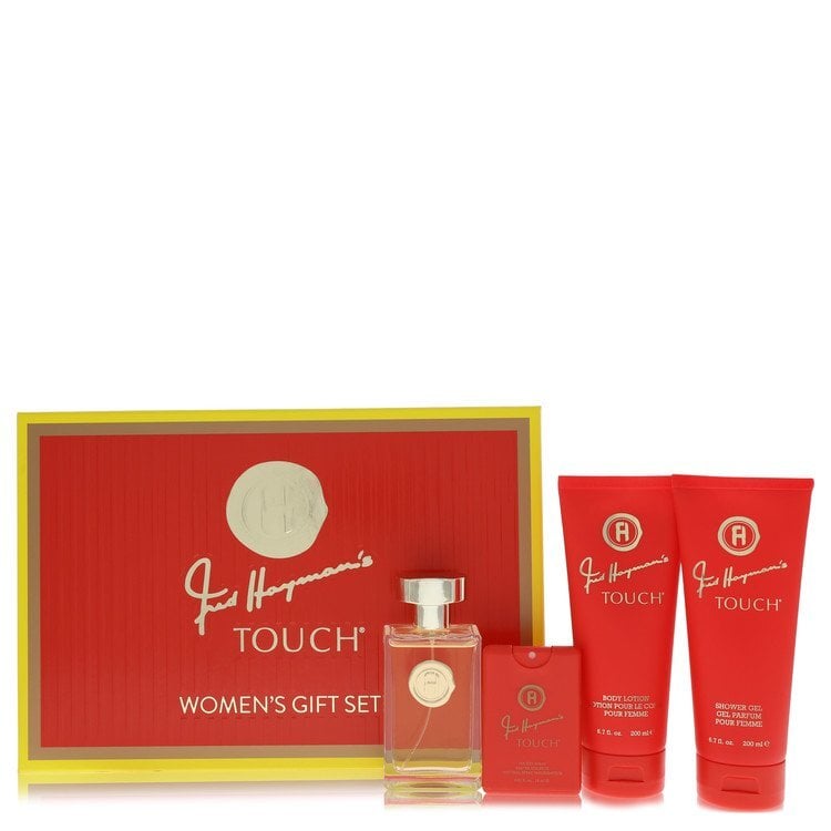 Touch by Fred Hayman Gift Set -- 3.4 oz Eau De Toilette Spary + 6.7 oz Body Lotion + 6.7 oz Shower Gel + 0.61 oz Pocket Soray (Women)
