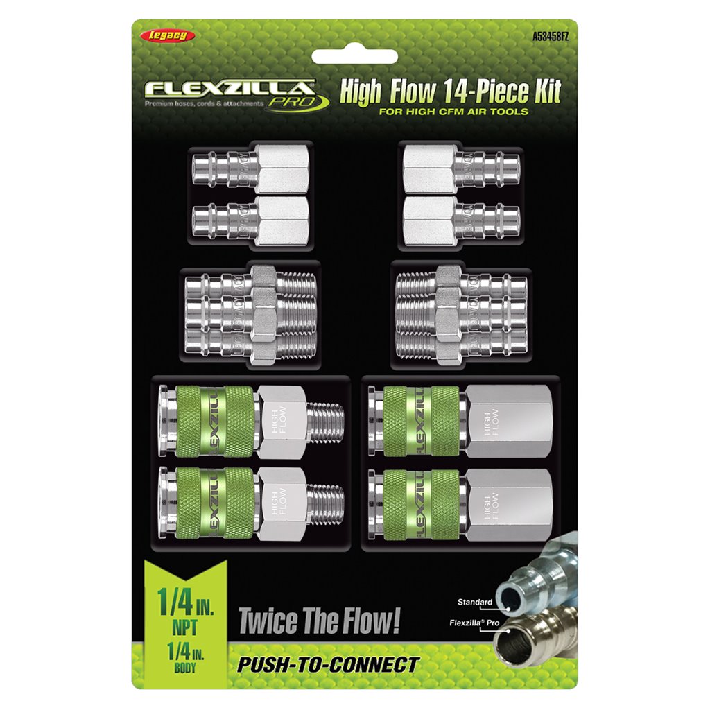 Flexzilla Pro High Flow Coupler Plug Kit 1/4in NPT 1/4in Body 14 Pc