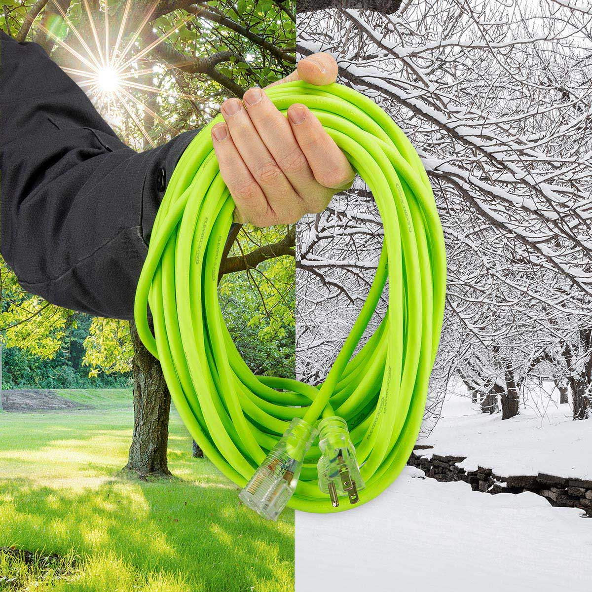 Flexzilla® Pro Extension Cord 10/3 AWG SJTW 50' Outdoor Lighted Plug ZillaGreen™