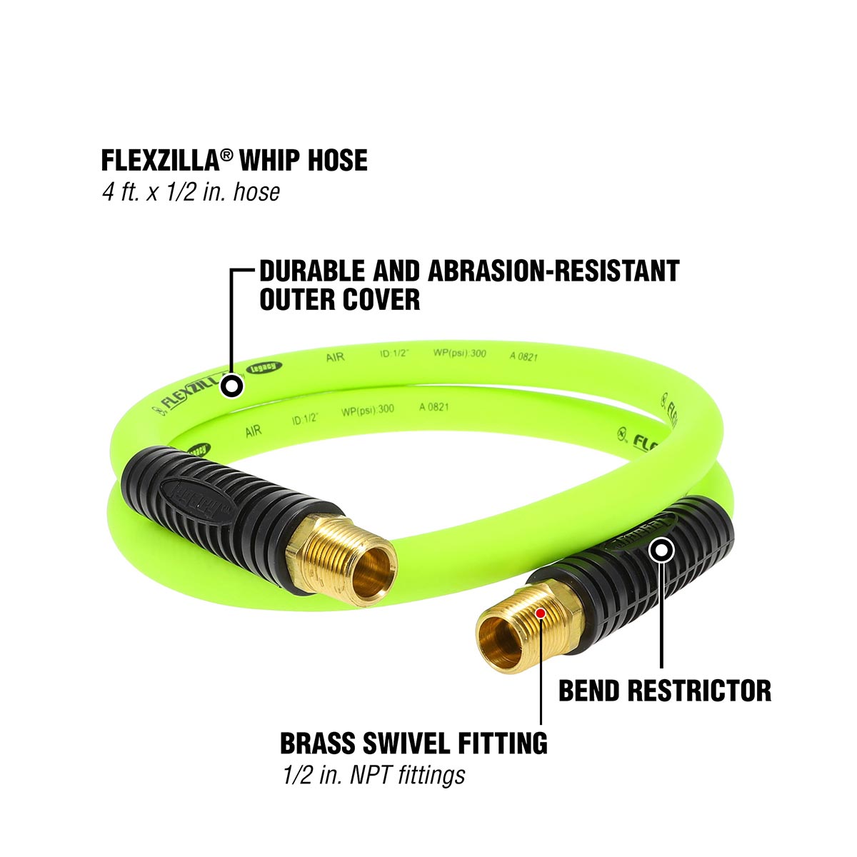 Flexzilla® Whip Hose with Swivel 1/2" x 4'