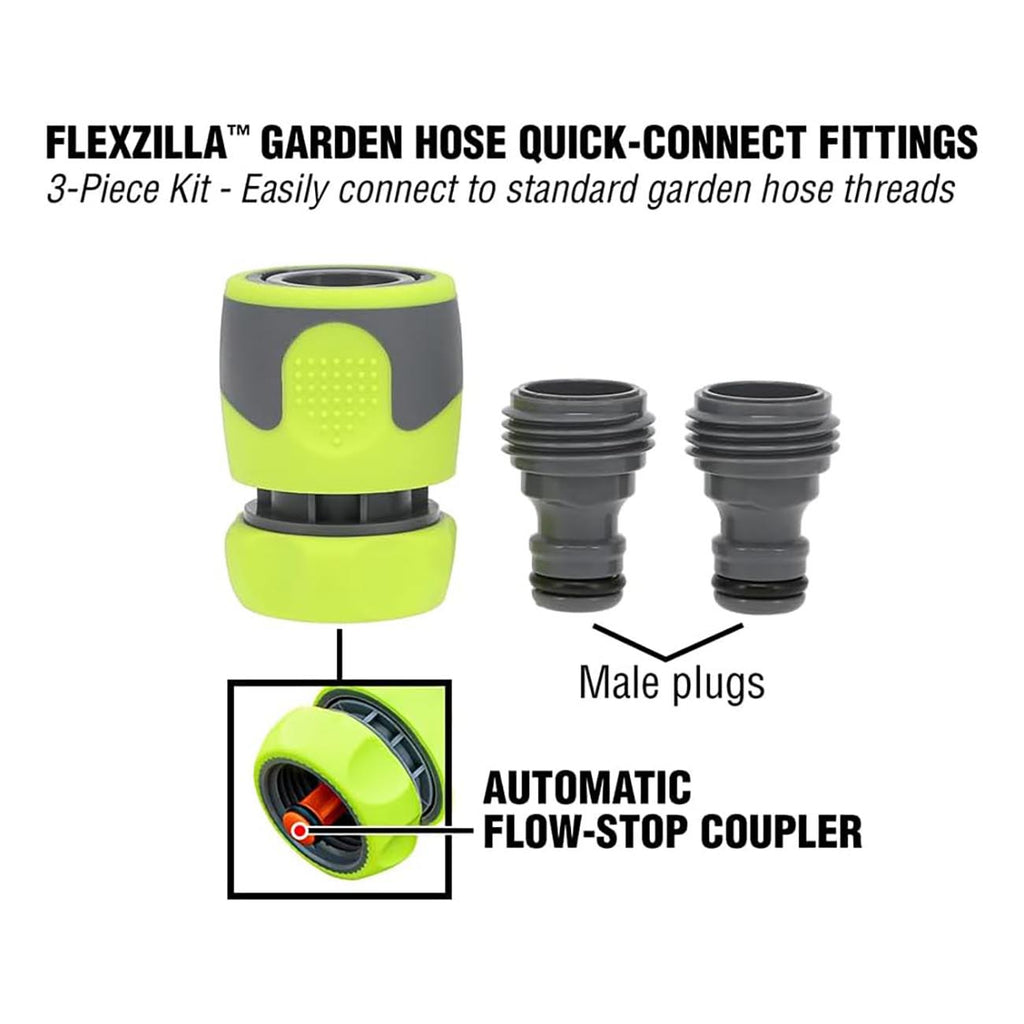 Flexzilla Garden Hose Quick Connect Fittings Coupler Plug Kit (3-Piece)