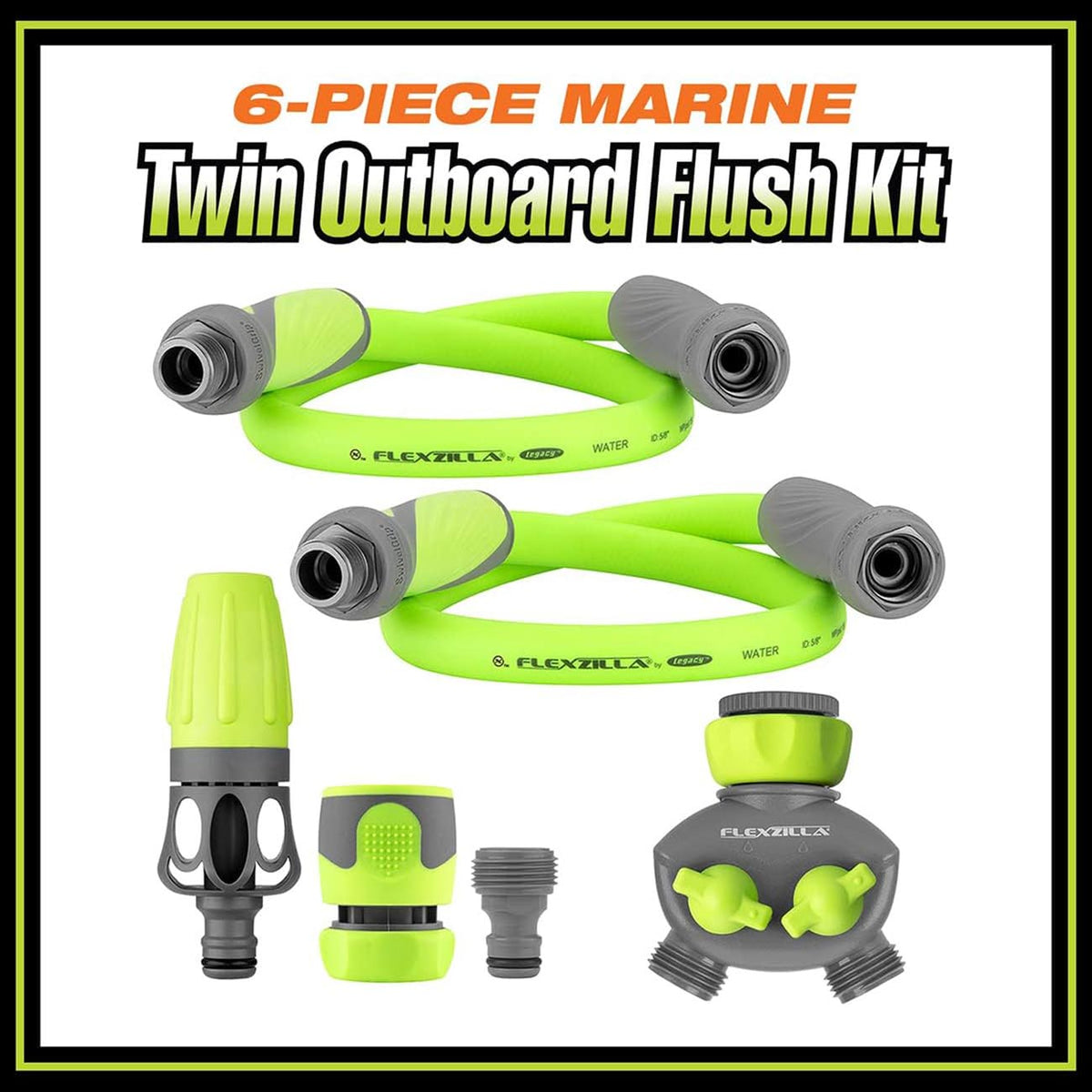 Flexzilla Marine Twin Outboard Flush Kit 5/8" x 3/4" 11-1/2 GHT Fittings (6-Piece)