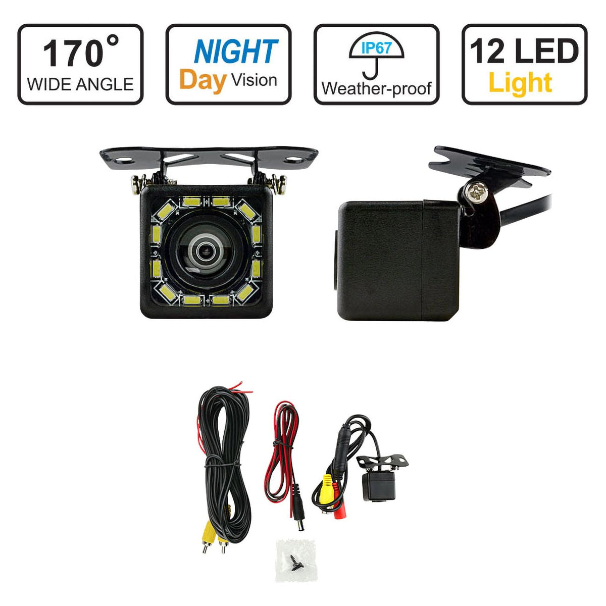 Installation Solution Car Rear View Camera 12 LED Lights with Guideline View
