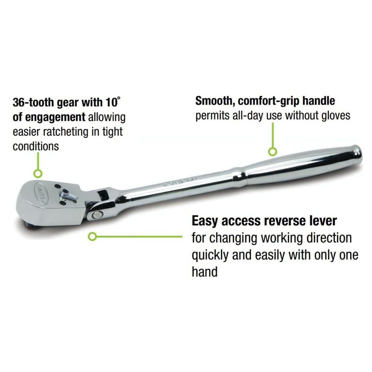 Williams 3/8" Drive Sealed Narrow Flex-Head Ratchet 36 Teeth