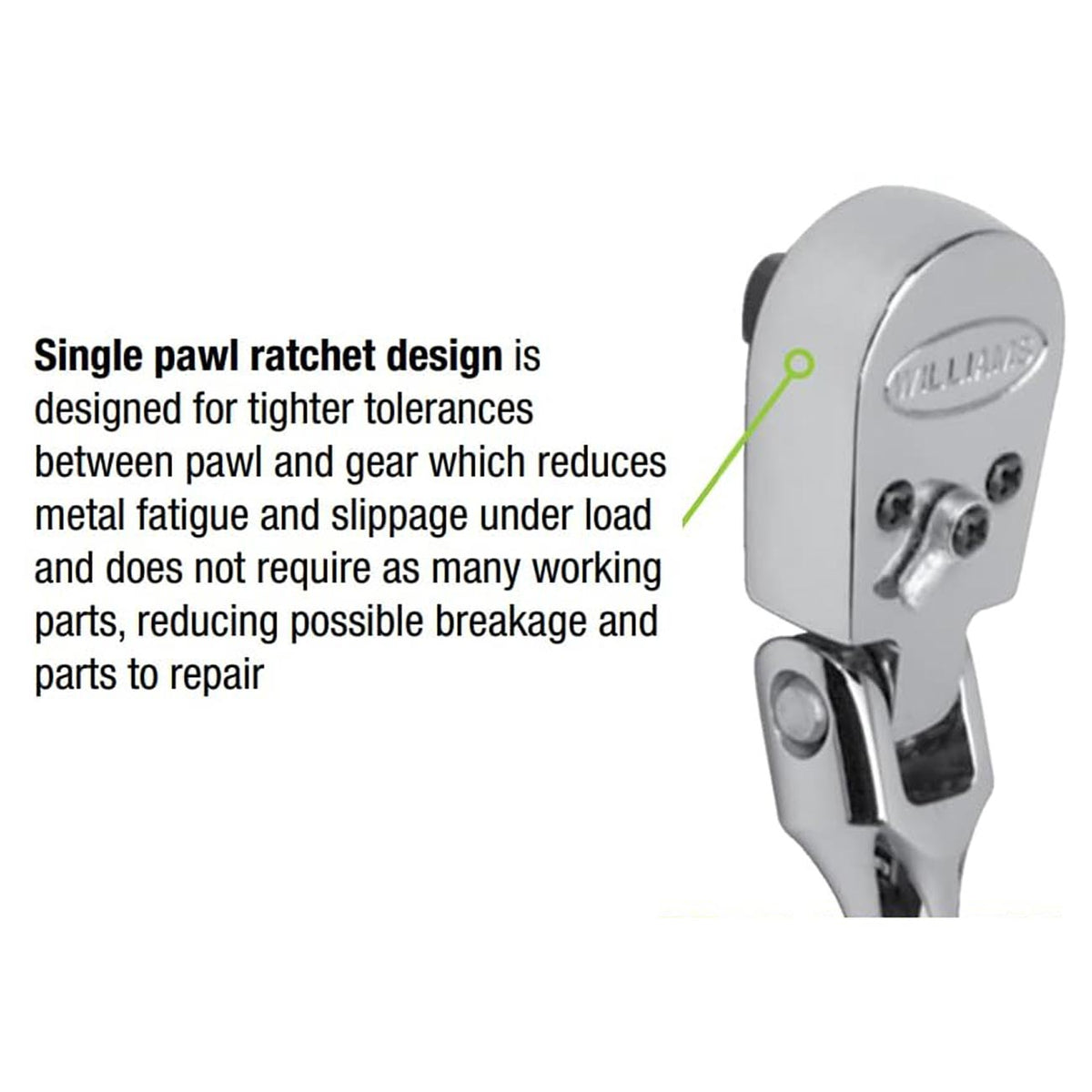 Williams 3/8" Drive Sealed Narrow Flex-Head Ratchet 36 Teeth