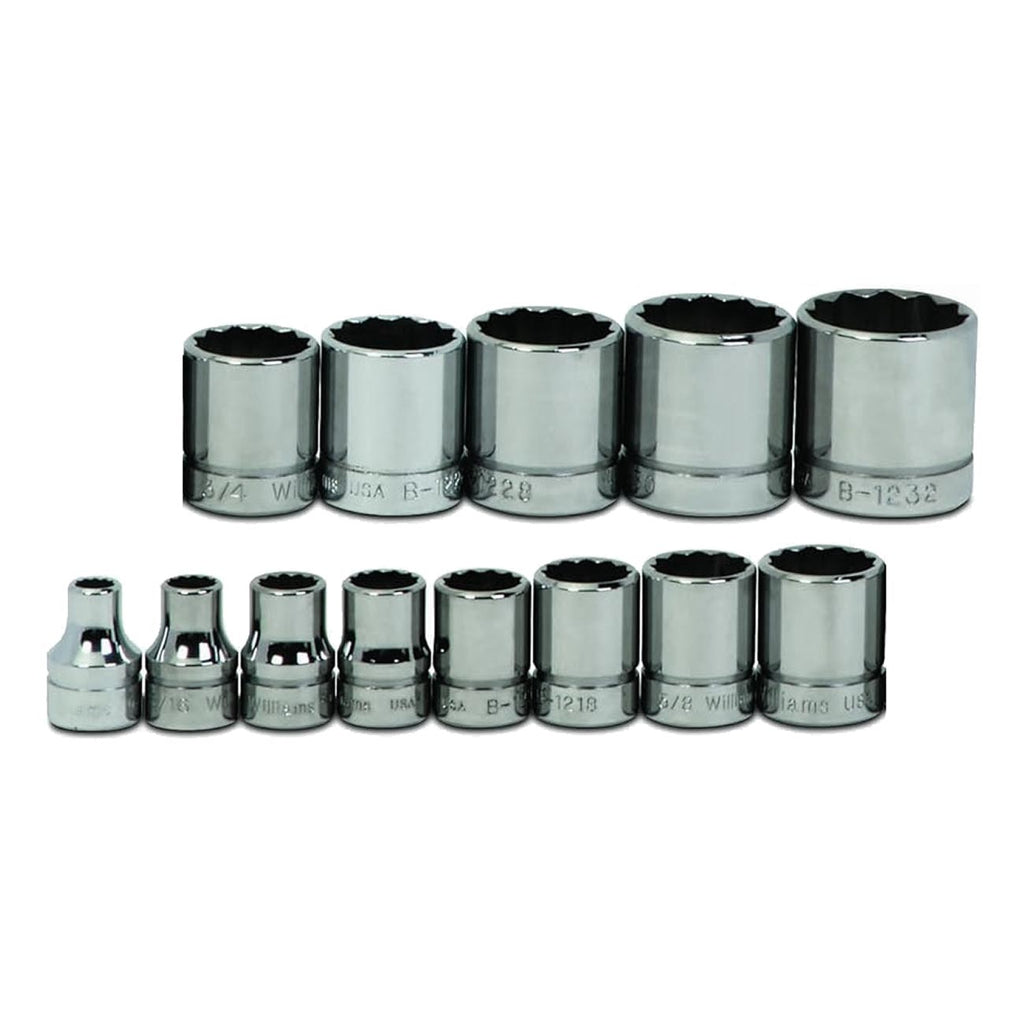 Williams 3/8" Drive Shallow SAE Socket Set on Clip Rail 12-Point (13 Piece)