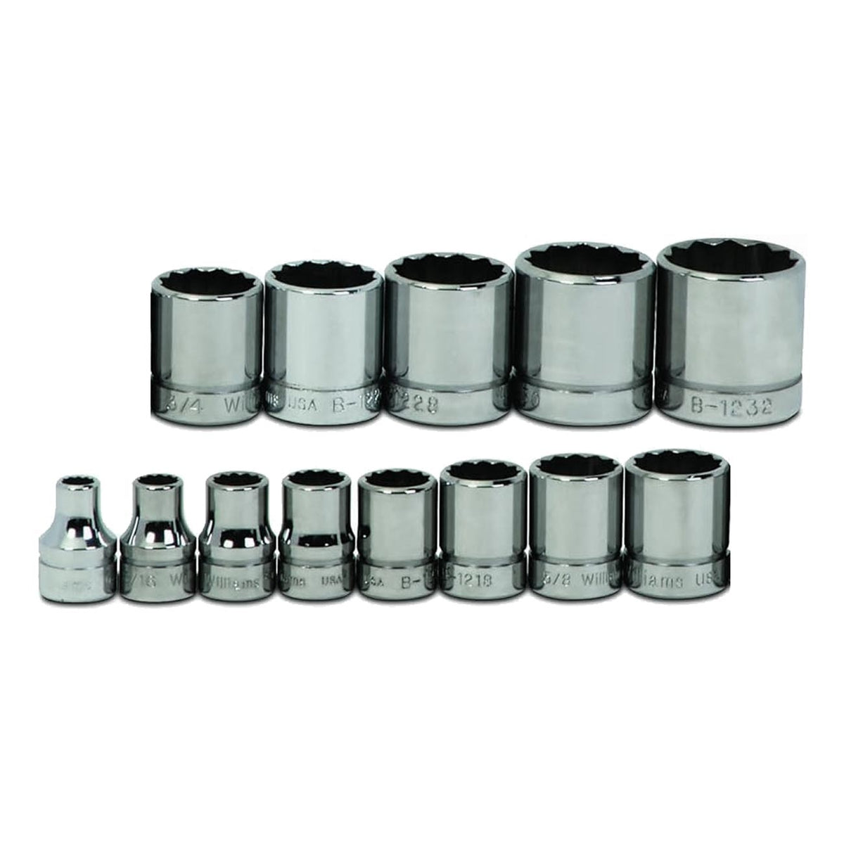 Williams 3/8" Drive Shallow SAE Socket Set on Clip Rail 12-Point (13 Piece)