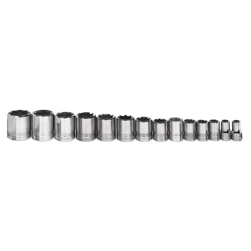 Williams 1/2″ Drive Shallow SAE Socket Set on Clip Rail 8-Point (14 Piece)