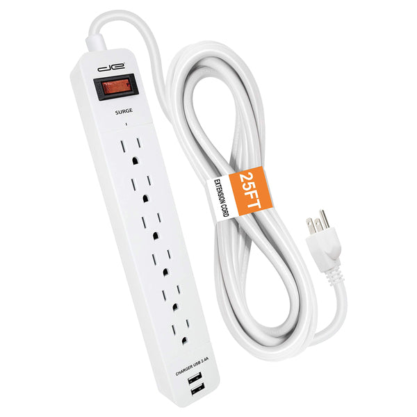 DIGITAL ENERGY(R) 25FT 2USB SRG PT STRP WHT