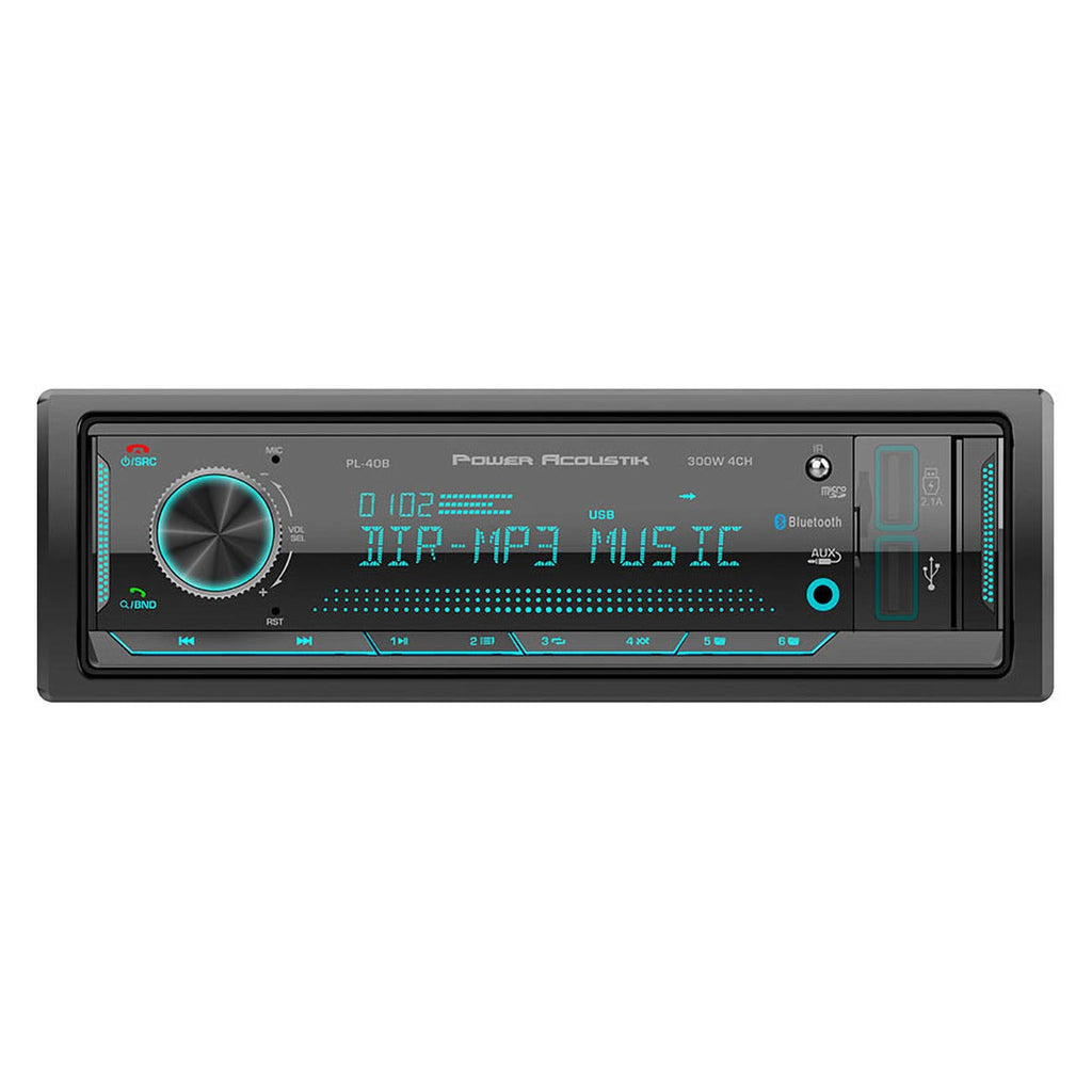 Power Acoustik Fixed Face Mechless Single DIN Media Receiver with Bluetooth Dual USB & Remote