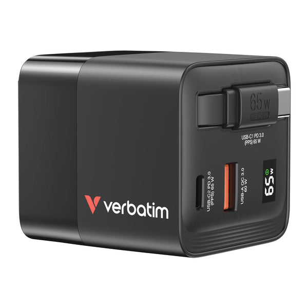 VERBATIM(R) 65W GAN CHRGR RETRCT CBL