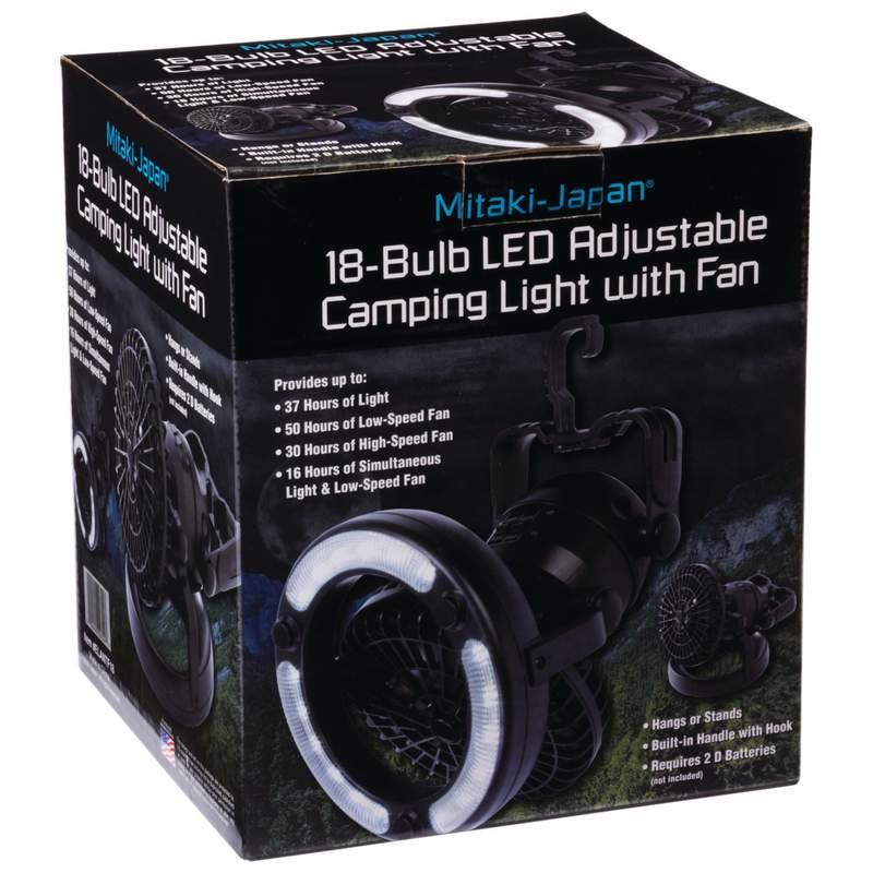 Mitaki-Japan® 18-Bulb LED Adjustable Camping Light with Fan